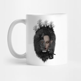 Wonderful dark lion with a half women face Mug